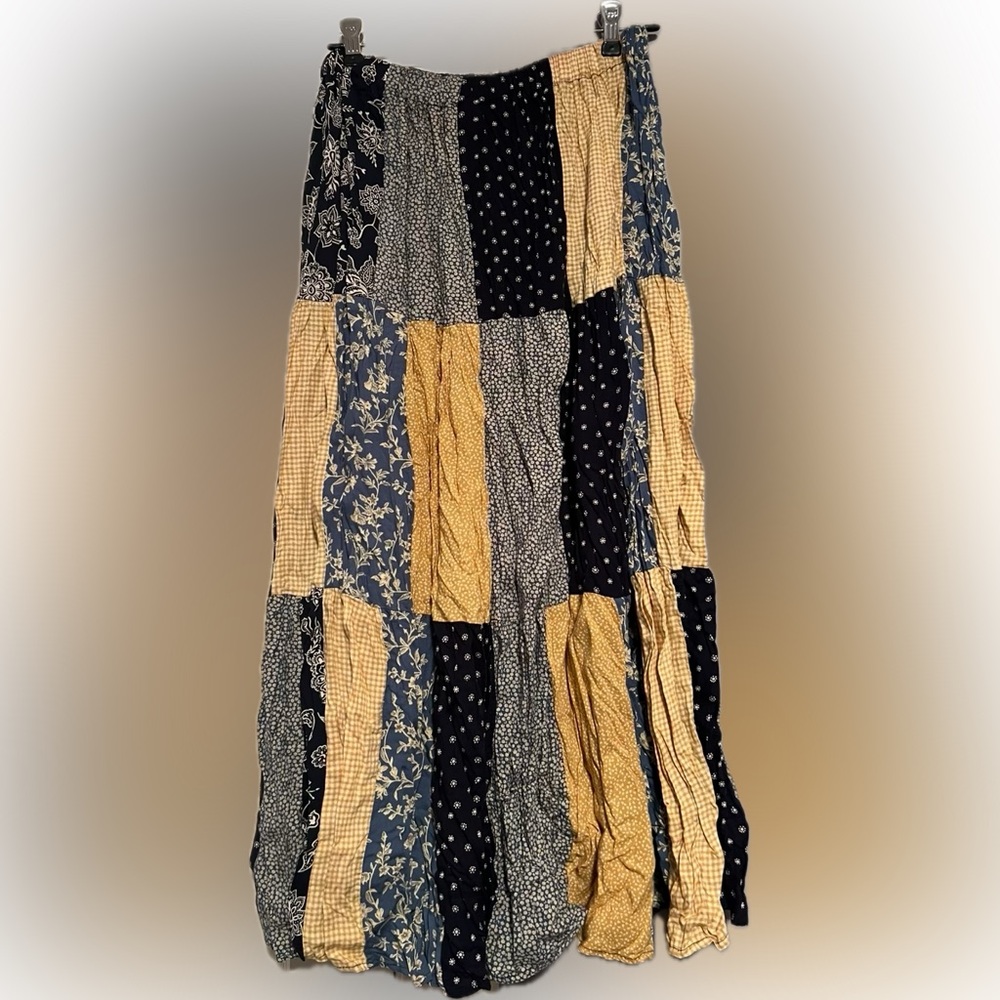 Vintage Patchwork Floral Maxi Broomstick Skirt